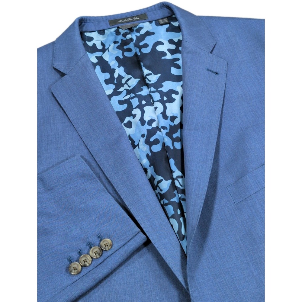 Indochino Blazer Sport Coat Jacket Mens 50R Blue Wool Camo Lined Made For You